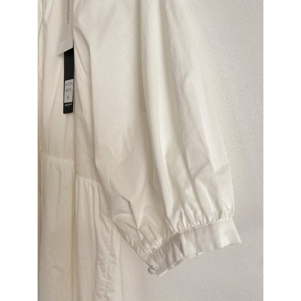 NWT Beulah Style White Tiered Puff Sleeve Dress With Cutout Bow Detail Size M - Picture 4 of 7